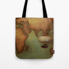 Airship Over Eastern Hemisphere from Neo-Victorian Atlas Tote Bag