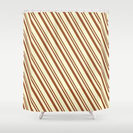 [ Thumbnail: Sienna & Light Yellow Colored Stripes Pattern Shower Curtain ]