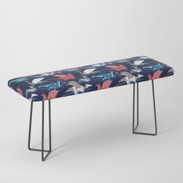 Origami dragon friends // oxford navy blue background blue red grey and taupe fantastic creatures Bench