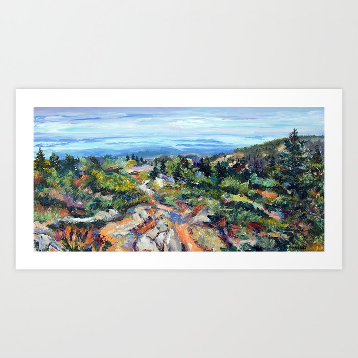 Acadia Mountain Path, Maine. Oil on wood panel. Art Print