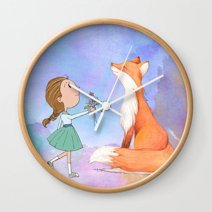 Girl with Flowers Making Friends Wall Clock