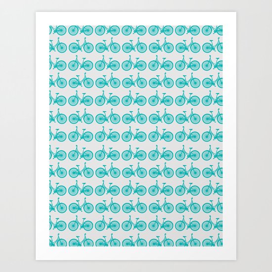 LET'S GO ON A BIKE RIDE - TEAL BIKE PATTERN Art Print