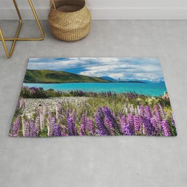 New Zealand Photography - Field Of Lupin Flowers By The Crystal Water Area & Throw Rug