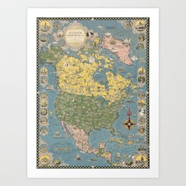  pictorial map of North America-Vintage Illustrated Map Art Print