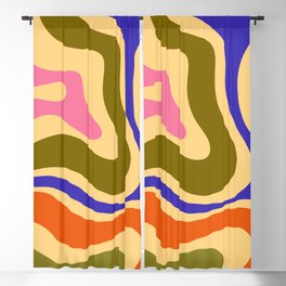 Modern Retro Liquid Swirl Abstract Pattern Square Colorful Yellow Olive Blue Pink Orange Blackout Curtain