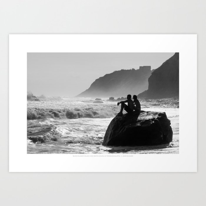 Block Island in Black and White (Couple at Mohegan Bluffs) Art Print