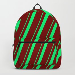 [ Thumbnail: Green & Maroon Colored Lines Pattern Backpack ]