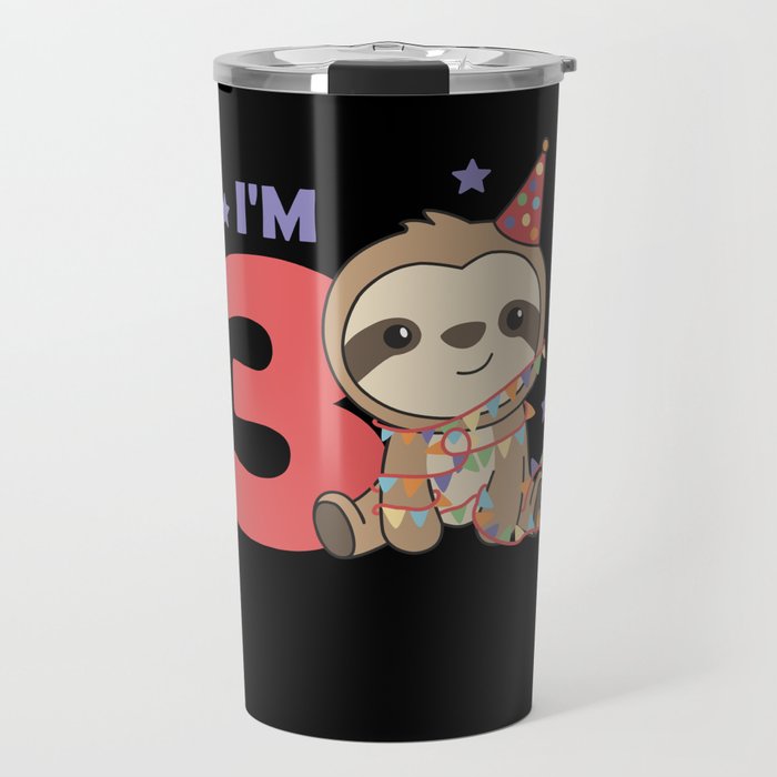 Third Birthday Sloth for Children 3 Years Travel Mug