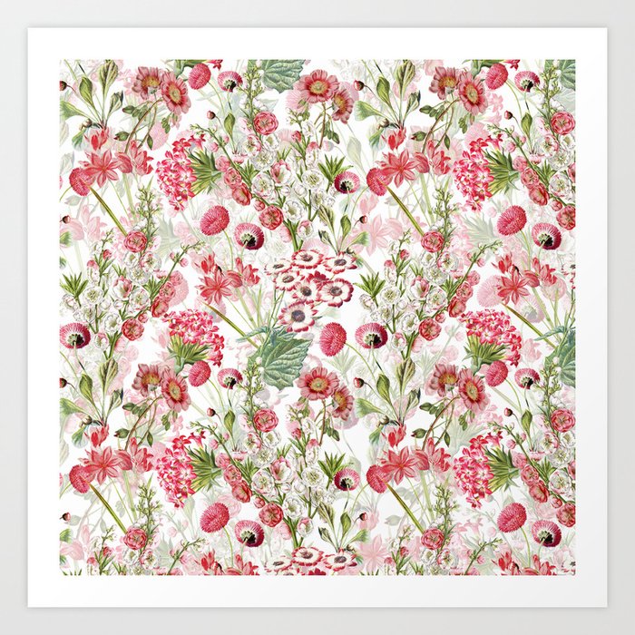 Vintage Shabby Chic Pink And White Summer Flowers Art Print By Vintage Shabby Chic Pink And White Summer Flowers Art Print