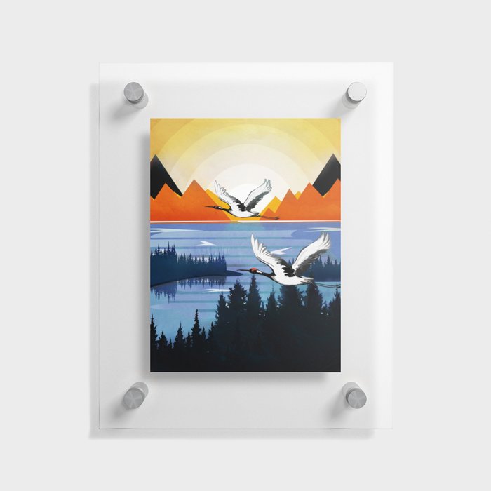 Morning flight over the lake Floating Acrylic Print