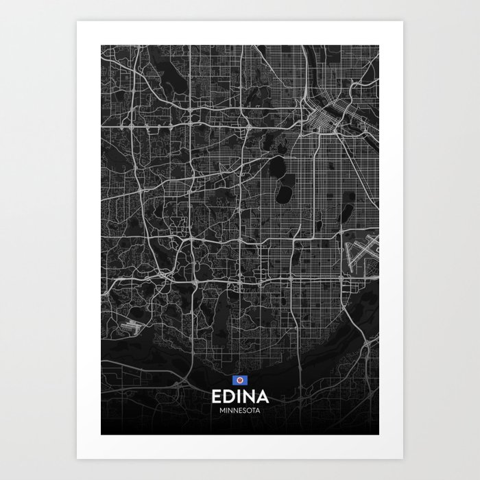 Edina, Minnesota, United States - Dark City Map Art Print