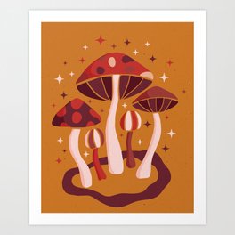 Retro Mystic Mushrooms Art Print