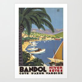 ancienne Bandol Art Print | Digital, Graphicdesign, France, Cote, Azur, Advertisement, Placard, Vintage, Typography, Bandol 