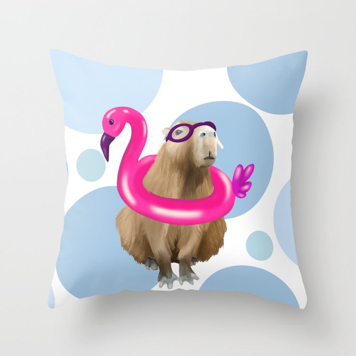 Funny Capybara - Summertime Pool Party Throw Pillow