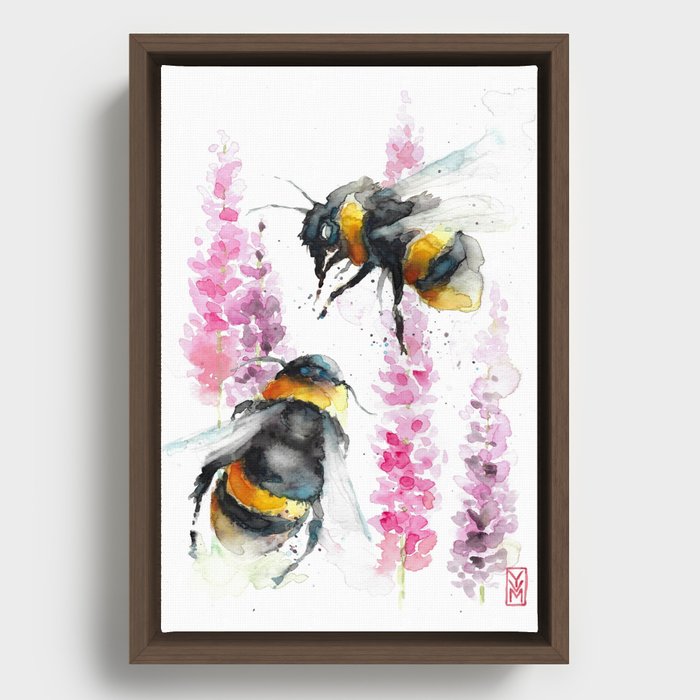 Bumblebees watercolor art Framed Canvas