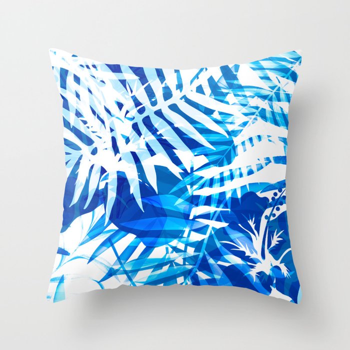 Jungle tropical blue Throw Pillow