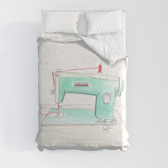 Vintage White 43-8 Sewing Machine in Aqua Comforter