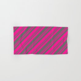 [ Thumbnail: Deep Pink & Dim Grey Colored Lined Pattern Hand & Bath Towel ]