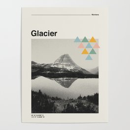 Retro National Park Poster, Glacier Montana, Vintage Mid Century Modern Poster