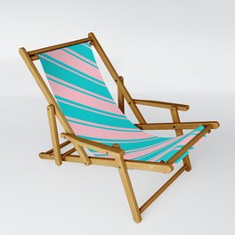 [ Thumbnail: Dark Turquoise and Pink Colored Striped Pattern Sling Chair ]