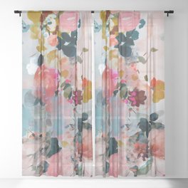 floral bloom abstract painting Sheer Curtain