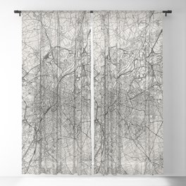 Belgium, Brussels - Black and White City Map - Aesthetic Wall Art Sheer Curtain