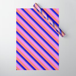 [ Thumbnail: Colorful Blue, Light Slate Gray, Violet, Salmon, and Maroon Colored Lines Pattern Wrapping Paper ]