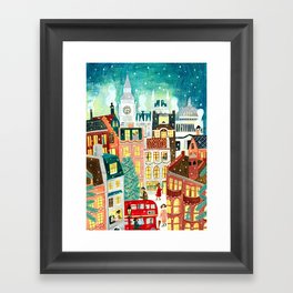 London city lights in the snow Framed Art Print