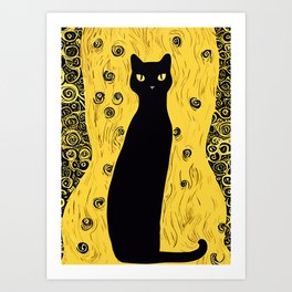 Black Cat Klimt Golden Kitty Art Nouveau Style Art Print