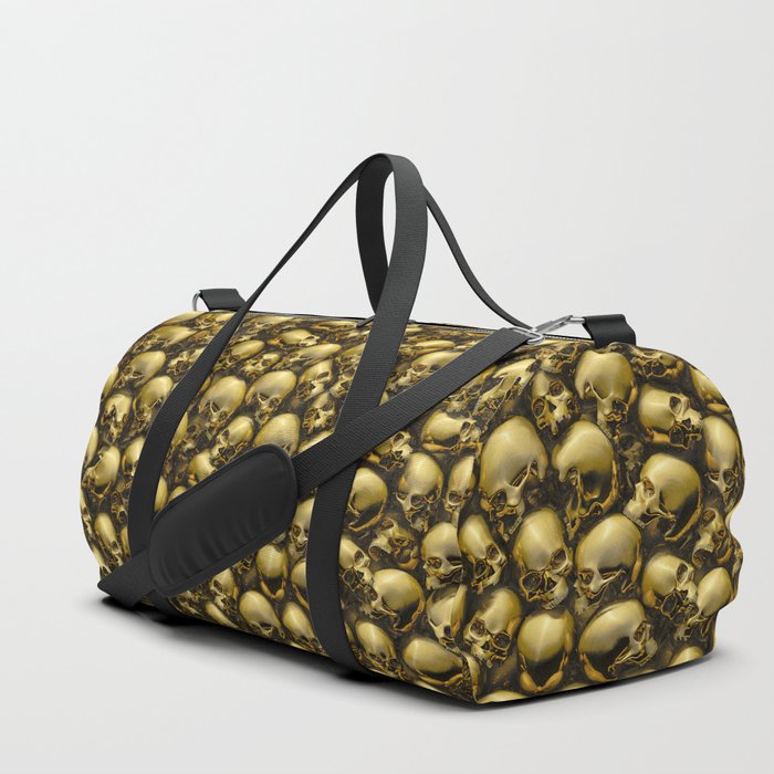 Totally Gothic Abstract Skulls Horror Pattern Gold Duffle Bag
