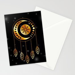 Tribal moon phases dream catcher in gold Stationery Card