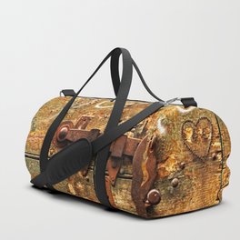 Antique Weathered Wooden Door Rusty Latch Wood Texture Duffle Bag
