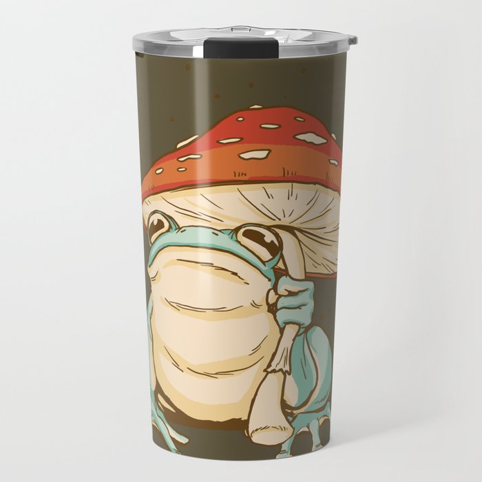 Frog with Mushroom Umbrella Travel Mug