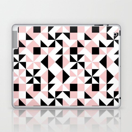 Eva - rose quartz quilt squares hipster retro geometric minimal abstract pattern print black pink Laptop & iPad Skin