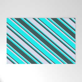 [ Thumbnail: Cyan, Dark Slate Gray & Lavender Colored Striped Pattern Welcome Mat ]