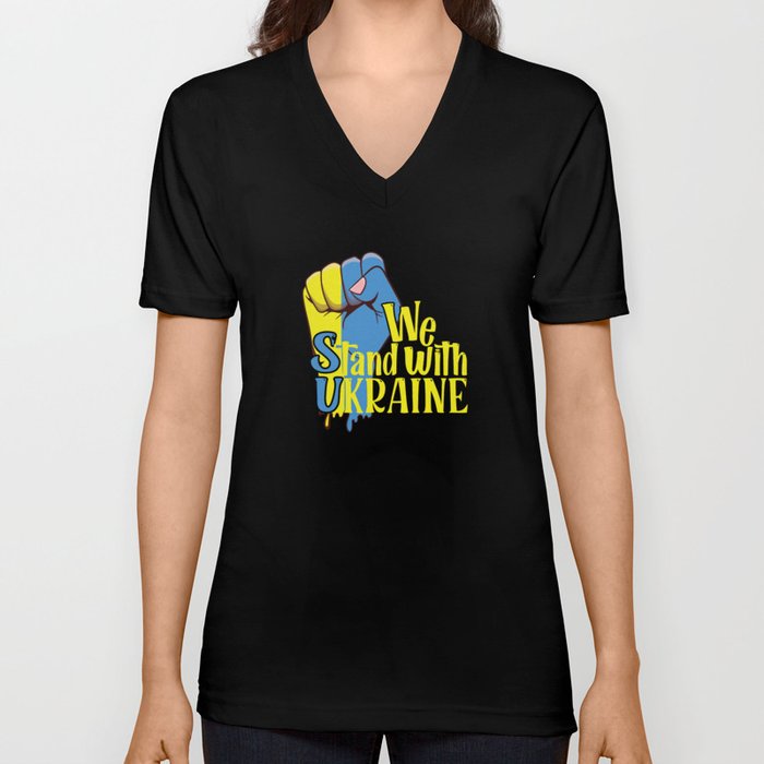 We stand with Ukraine blue and yellow V Neck T Shirt