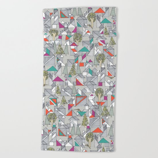 tangram town Beach Towel