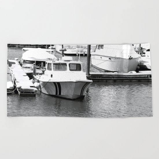 Boats BW Beach Towel