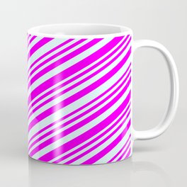 [ Thumbnail: Fuchsia & Light Cyan Colored Stripes/Lines Pattern Coffee Mug ]