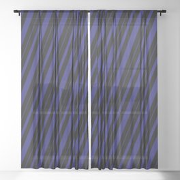 [ Thumbnail: Black & Midnight Blue Colored Striped Pattern Sheer Curtain ]
