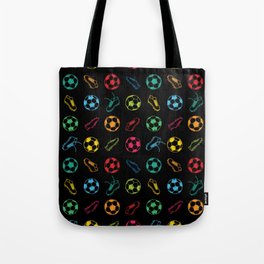 Soccer balls and boots doodle pattern. Digital Illustration Background Tote Bag