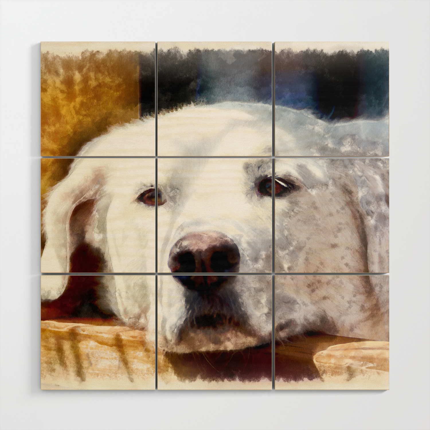 White Labrador Dog Lying Down Relaxing Watercolor Painting Style