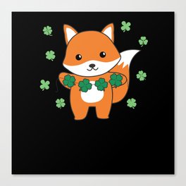Fox With Shamrocks Cute Animals For Luck Canvas Print