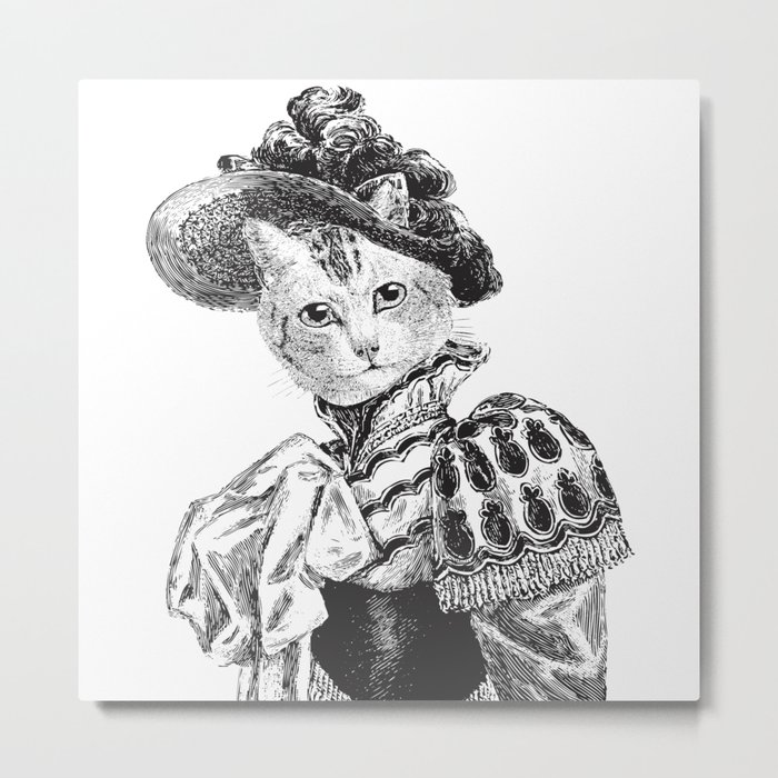 Pussycat Portrait | 2 of 2 | The Owl and the Pussycat Set | Anthropomorphic Cat | Black and White | Metal Print