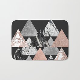 Marble Rose Gold Silver and Floral Geo Triangles Bath Mat | Collage, Pattern, Abstract, Graphic Design 