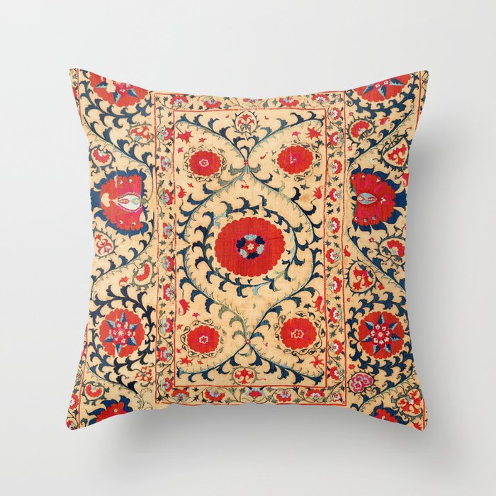 Samarkand Suzani Bokhara Uzbekistan Floral Embroidery Print Throw Pillow