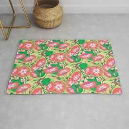 Red Morning Glories and Vines Floral Pattern Area & Throw Rug