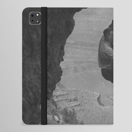 Grand Canyon, Arizona, photographer suspended on climber's rope over canyon for the great shot black and white America's parks nature vintage photograph - photography - photographs iPad Folio Case