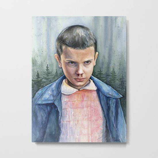 Stranger Things Eleven Art Watercolor Portrait Metal Print