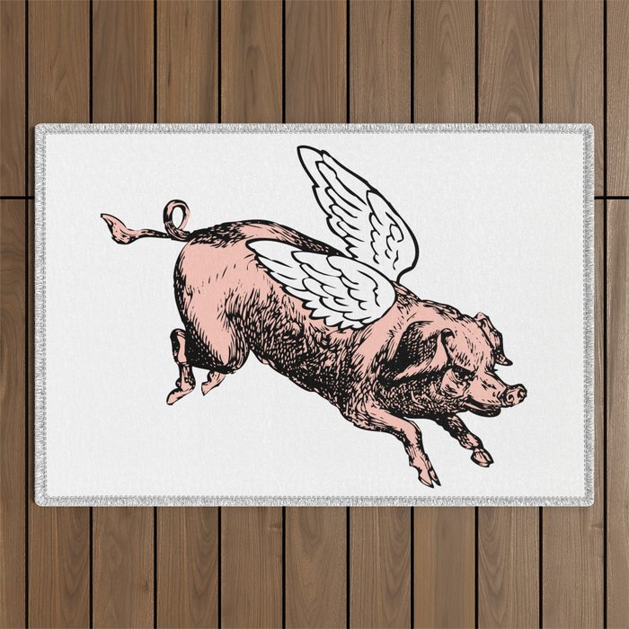 Pig with Wings | Flying Pig | When Pigs Fly | Pigs with Wings | Vintage Pig |  Outdoor Rug
